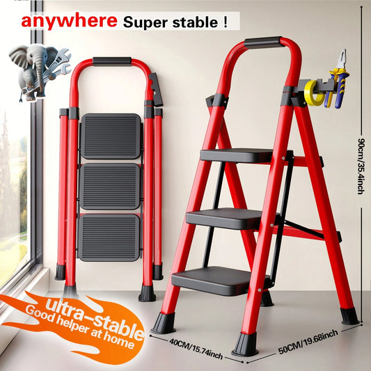 500 Lb Heavy Duty Folding Ladder- Industrial/Residential Grade Ladder With Non-Slip Treads,Thick Metal Construction, Space-Saving Foldable Design, Non-Slip Rungs For Garages,Construction, Home- Idea