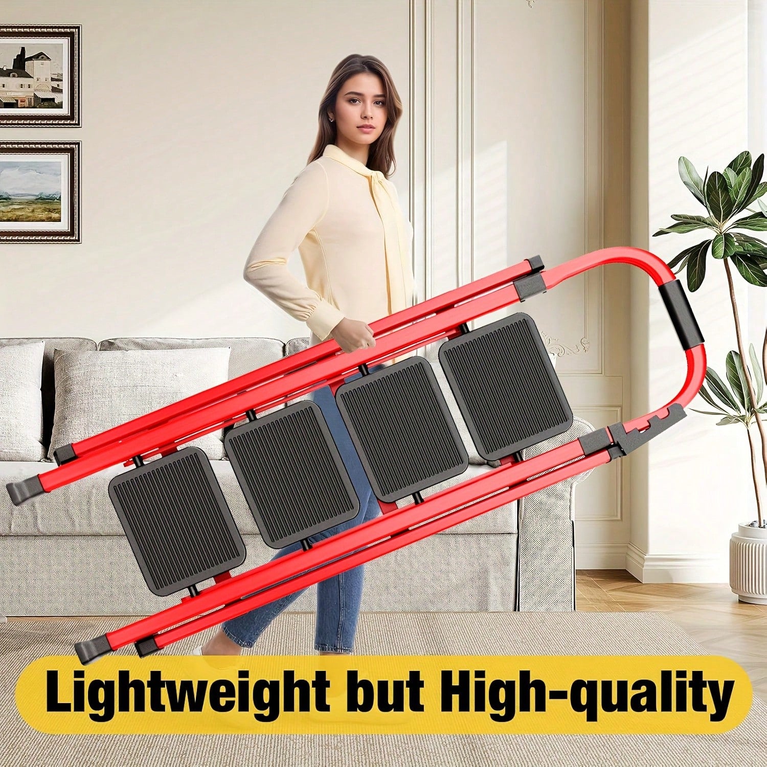 500 Lb Heavy Duty Folding Ladder- Industrial/Residential Grade Ladder With Non-Slip Treads,Thick Metal Construction, Space-Saving Foldable Design, Non-Slip Rungs For Garages,Construction, Home- Idea