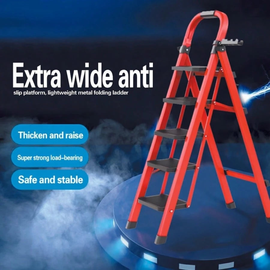 500 Lb Heavy Duty Folding Ladder- Industrial/Residential Grade Ladder With Non-Slip Treads,Thick Metal Construction, Space-Saving Foldable Design, Non-Slip Rungs For Garages,Construction, Home- Idea