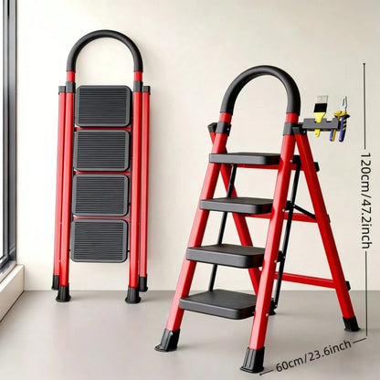 500lbs Load-Bearing Folding Step Ladder, Heavy-Duty Steel Portable Ladder With Anti-Slip Wide Treads, Convenient Handrails & Safety Lock Design, Sturdy Step Stool For Home, Kitchen, Garage & Office Us