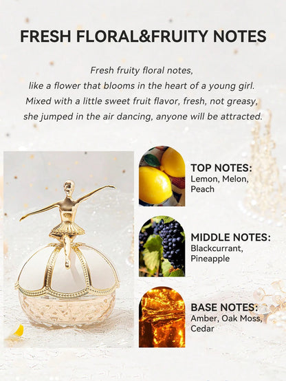50ML/1.7FL.OZ 1 Piece Ballet Dancer Perfume, Fresh Floral&Fruity Notes For Women, Peach, Rose, Lemon, Blackcurrant, Amber Notes, Gift Set Eau De Toilette Spray For Women, Ideal Holiday Gift