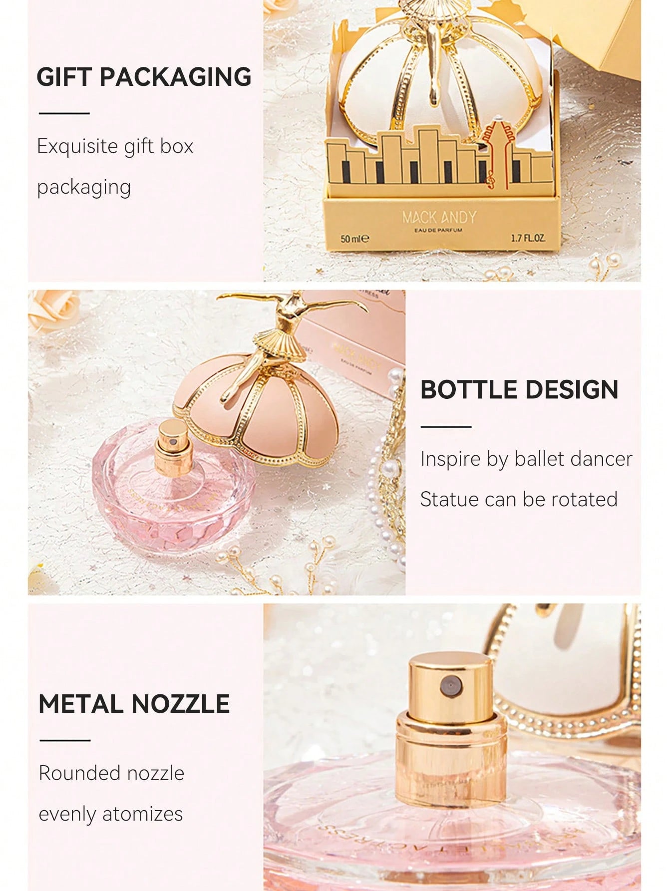 50ML/1.7FL.OZ 1 Piece Ballet Dancer Perfume, Fresh Floral&Fruity Notes For Women, Peach, Rose, Lemon, Blackcurrant, Amber Notes, Gift Set Eau De Toilette Spray For Women, Ideal Holiday Gift