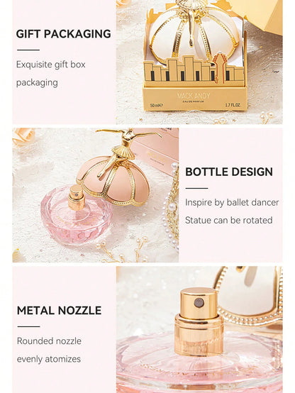 50ML/1.7FL.OZ 1 Piece Ballet Dancer Perfume, Fresh Floral&Fruity Notes For Women, Peach, Rose, Lemon, Blackcurrant, Amber Notes, Gift Set Eau De Toilette Spray For Women, Ideal Holiday Gift