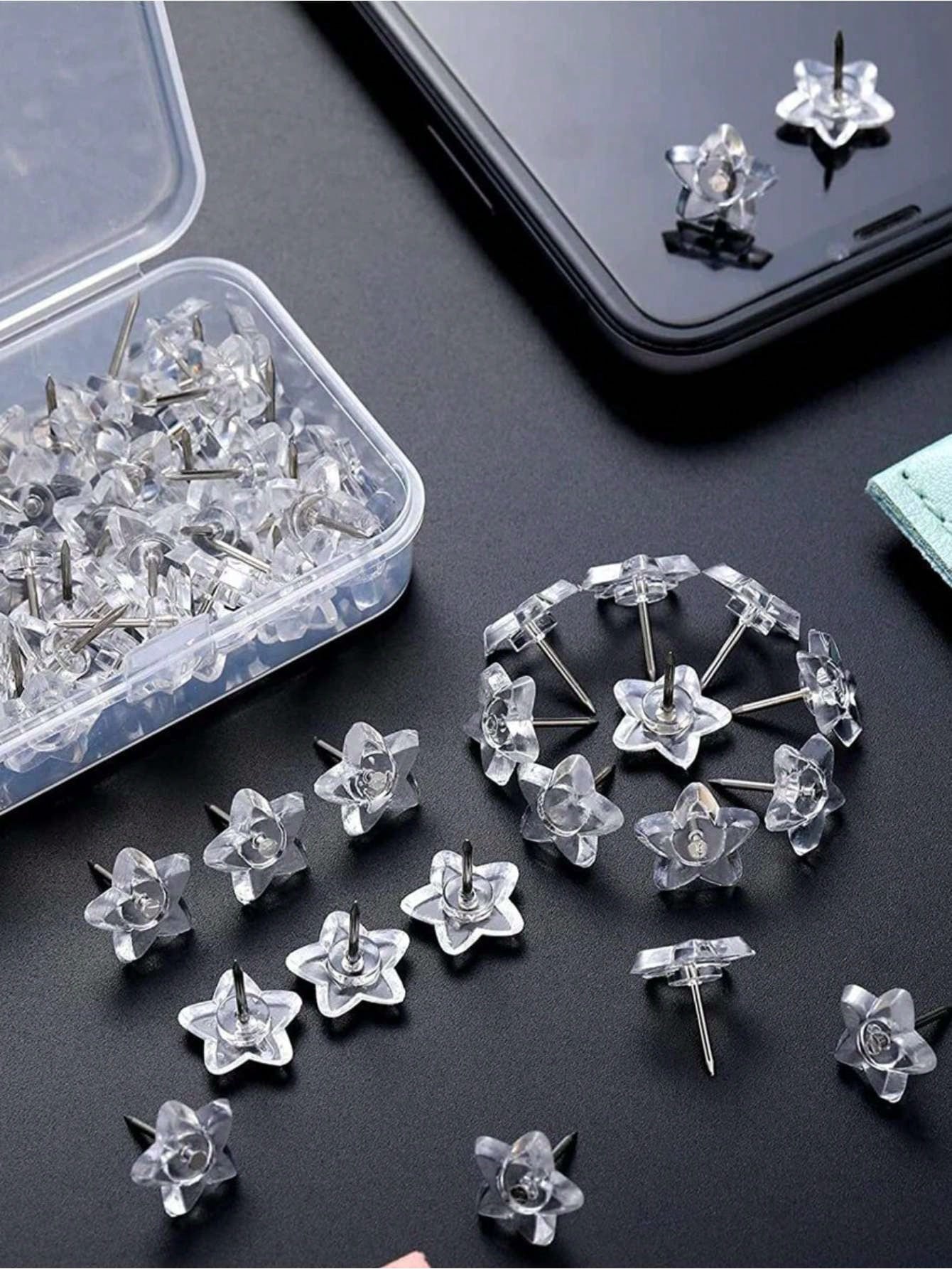 50pcs Clear Star Design Multipurpose Pushpins,Back To School,School Supplies