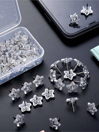 50pcs Clear Star Design Multipurpose Pushpins,Back To School,School Supplies