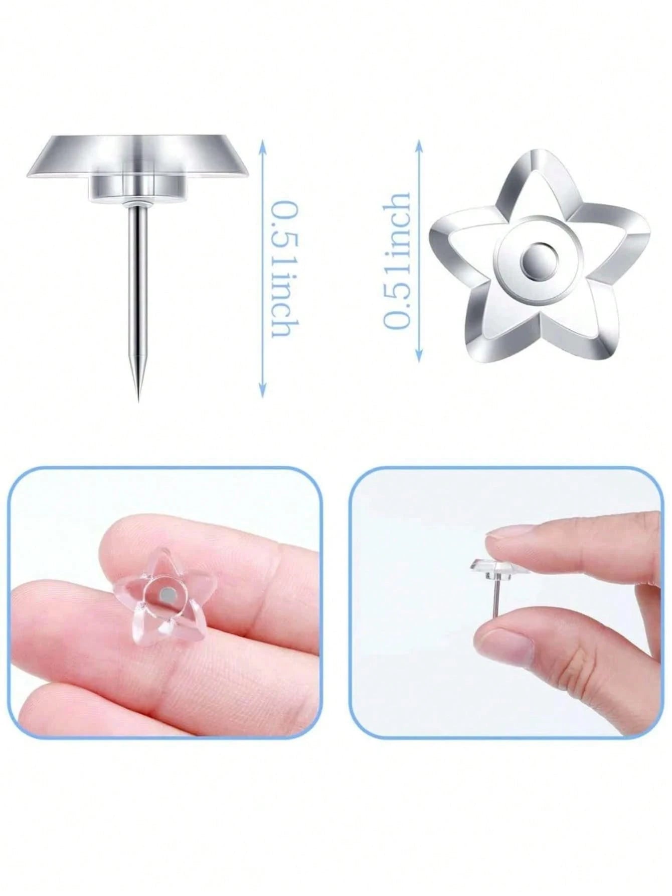 50pcs Clear Star Design Multipurpose Pushpins,Back To School,School Supplies
