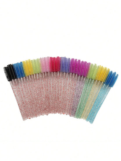 50pcs One-Time Use Eyelash Brush, Spiral Eyebrow Brush, Small Brush, Crystal Rod Eyelash Brush, Beauty And Makeup Tools
