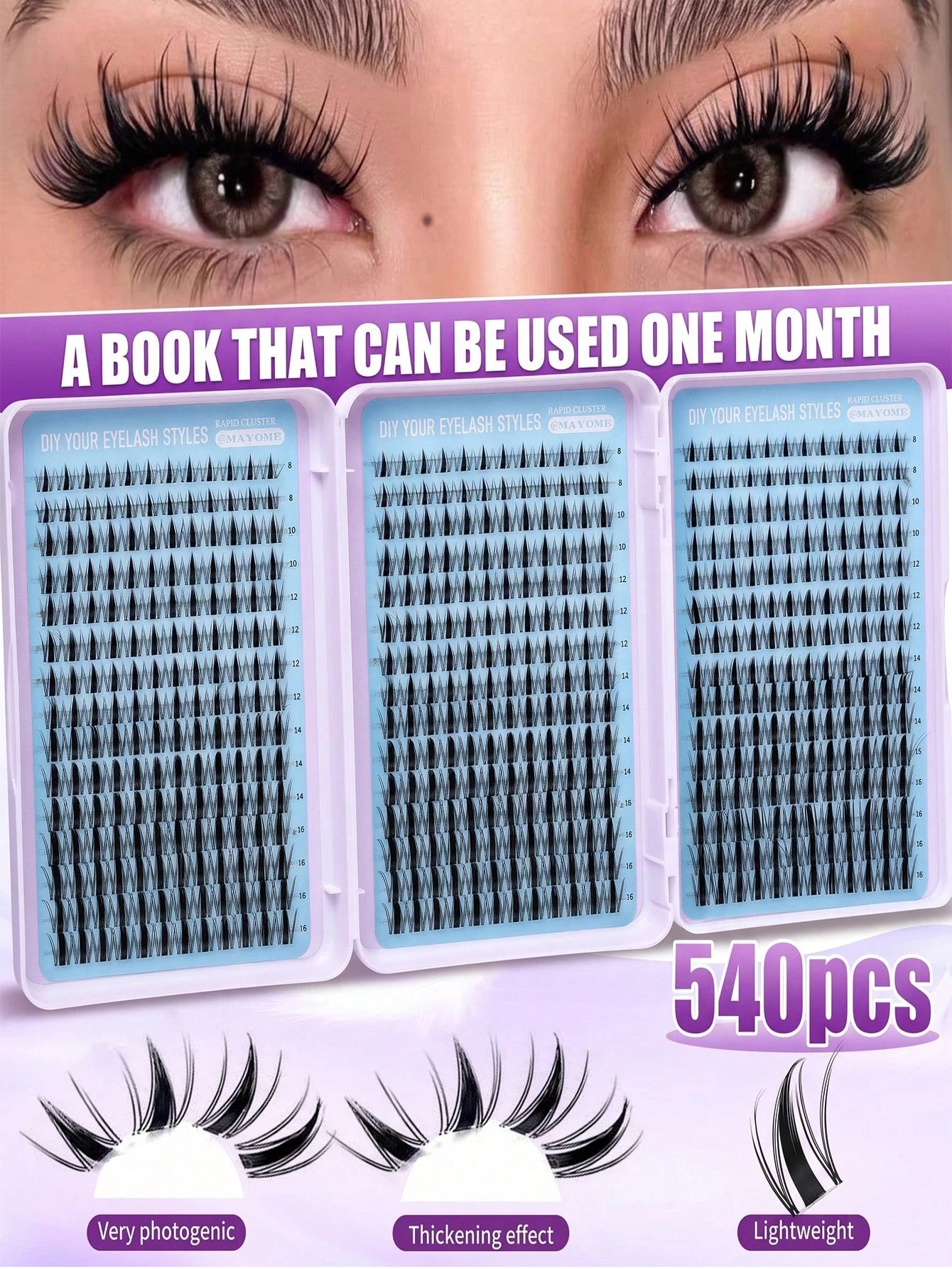 540pcs DIY Eyelash Book, D-Curl, Bulk Supply, Premium Quality, Low Large-Sized Price, DIY Eyelashes, Spongy And Soft, 3D Synthetic Rhinoceros False Eyelashes, Cosmetics, Eyelash Extensions, Short Eyel