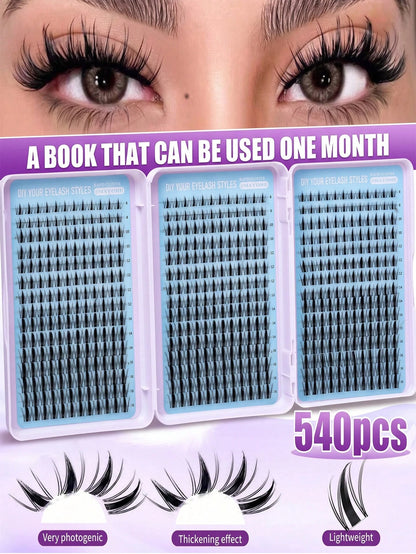 540pcs DIY Eyelash Book, D-Curl, Bulk Supply, Premium Quality, Low Large-Sized Price, DIY Eyelashes, Spongy And Soft, 3D Synthetic Rhinoceros False Eyelashes, Cosmetics, Eyelash Extensions, Short Eyel