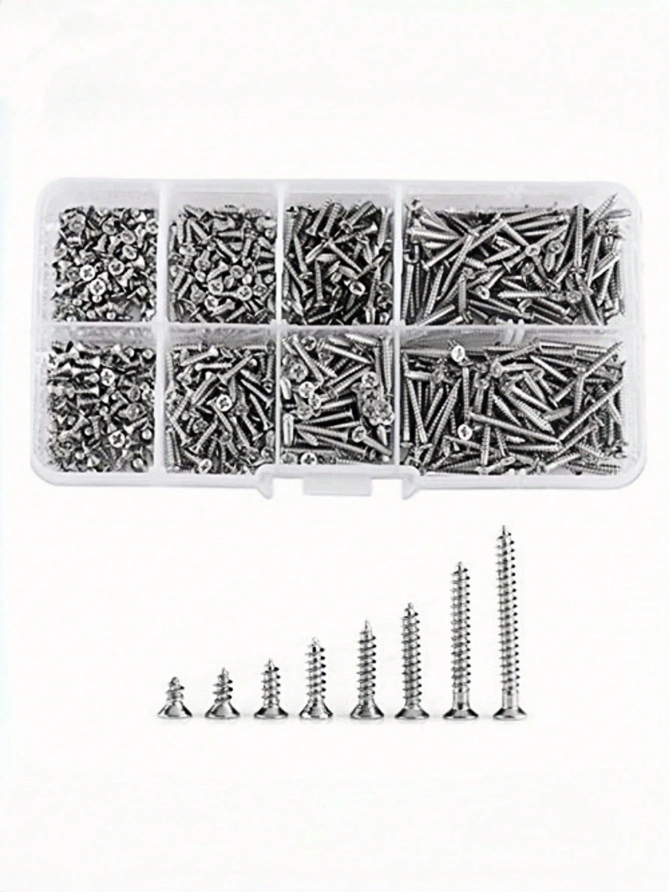 560Pcs Box Self Tapping Wood Screw Set 8 Different Sizes M2 Metal Screw Classification Kit With Storage Box For Woodworking Furniture Repair DIY Home Improvement