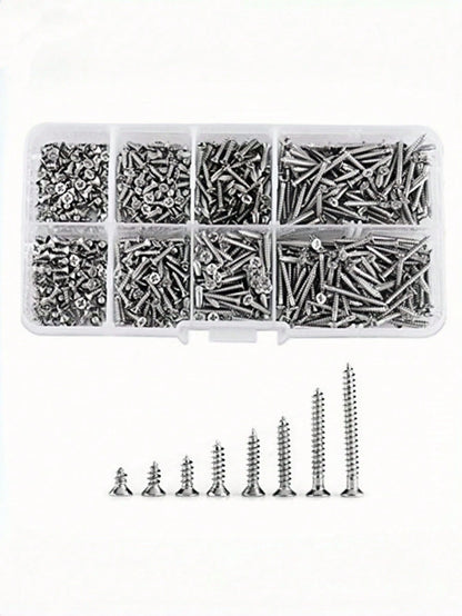 560Pcs Box Self Tapping Wood Screw Set 8 Different Sizes M2 Metal Screw Classification Kit With Storage Box For Woodworking Furniture Repair DIY Home Improvement