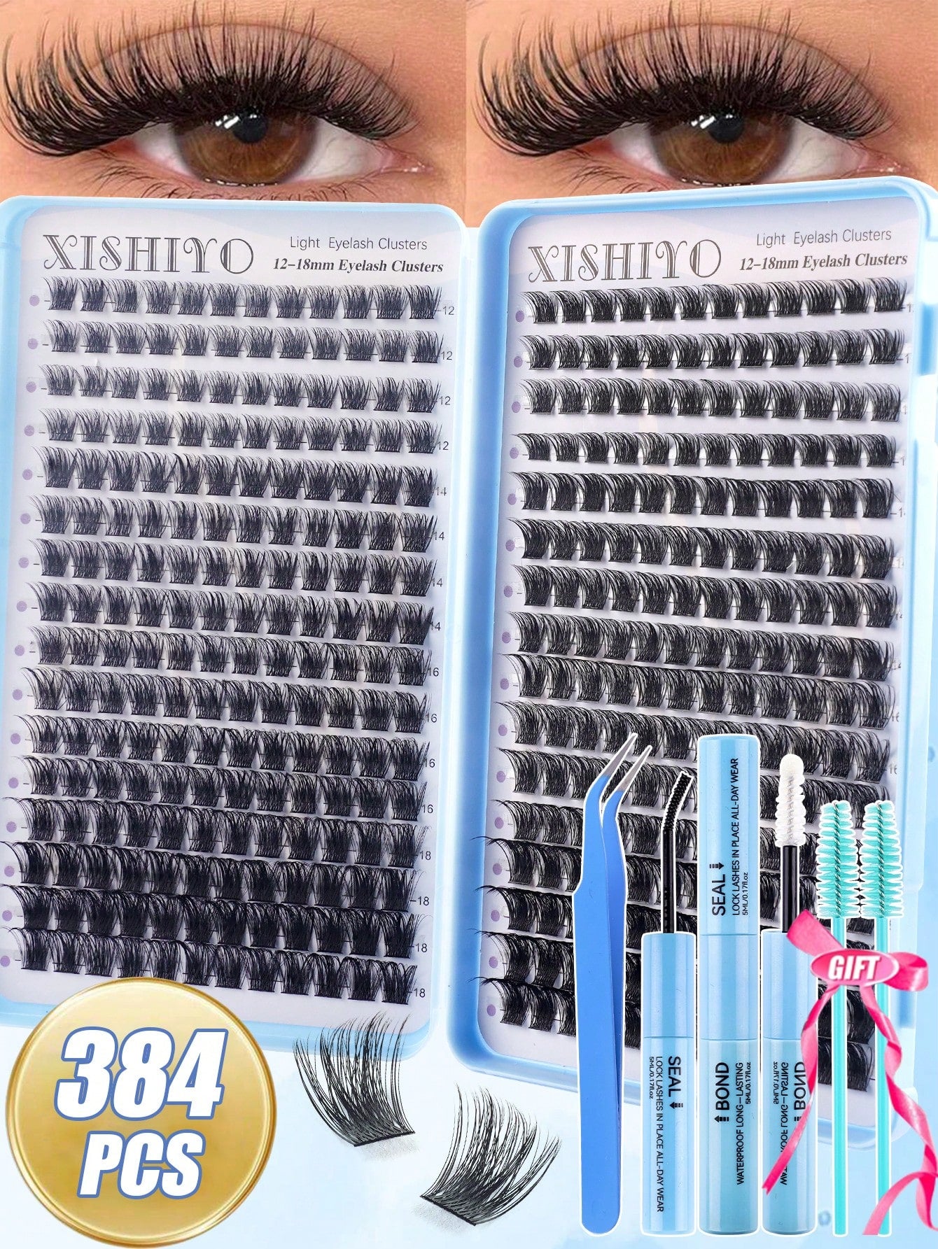570pcs D-Curl Eyelash Clusters 30D-100D DIY False Eyelash Extension Kit With Glue And Sealer, Tweezers Tool, Mink-Like Texture Natural Curly Eyelash Clusters, Suitable For DIY Eyelash Extensions, Reus