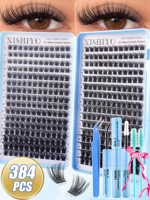 570pcs D-Curl Eyelash Clusters 30D-100D DIY False Eyelash Extension Kit With Glue And Sealer, Tweezers Tool, Mink-Like Texture Natural Curly Eyelash Clusters, Suitable For DIY Eyelash Extensions, Reus
