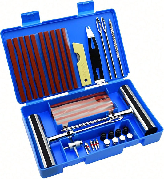 58 Pcs Universal Tire Repair Kit- Tire Plug Kit Universal Tire Patch Kit For Repair Puncture Flat Tire Plug Repair Kit For Motorcycle Tractor Truck SUV Trailer Car, Tire Tool Kit