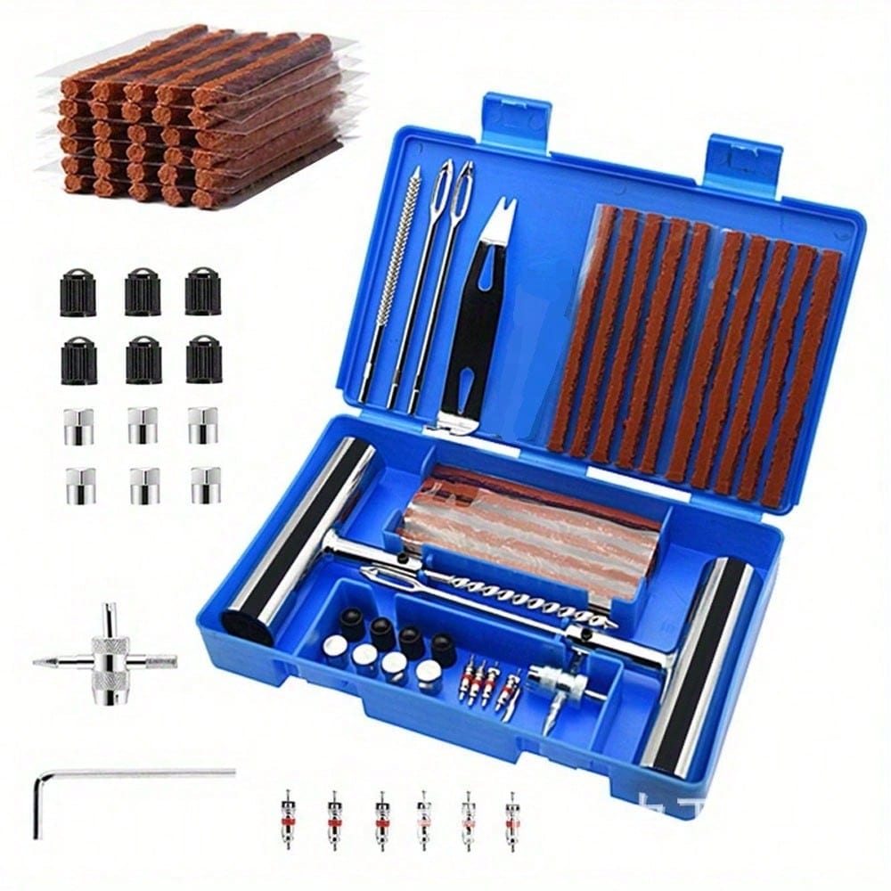 58 Pcs Universal Tire Repair Kit- Tire Plug Kit Universal Tire Patch Kit For Repair Puncture Flat Tire Plug Repair Kit For Motorcycle Tractor Truck SUV Trailer Car, Tire Tool Kit