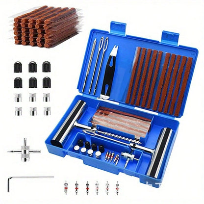58 Pcs Universal Tire Repair Kit- Tire Plug Kit Universal Tire Patch Kit For Repair Puncture Flat Tire Plug Repair Kit For Motorcycle Tractor Truck SUV Trailer Car, Tire Tool Kit