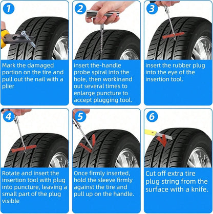 58 Pcs Universal Tire Repair Kit- Tire Plug Kit Universal Tire Patch Kit For Repair Puncture Flat Tire Plug Repair Kit For Motorcycle Tractor Truck SUV Trailer Car, Tire Tool Kit