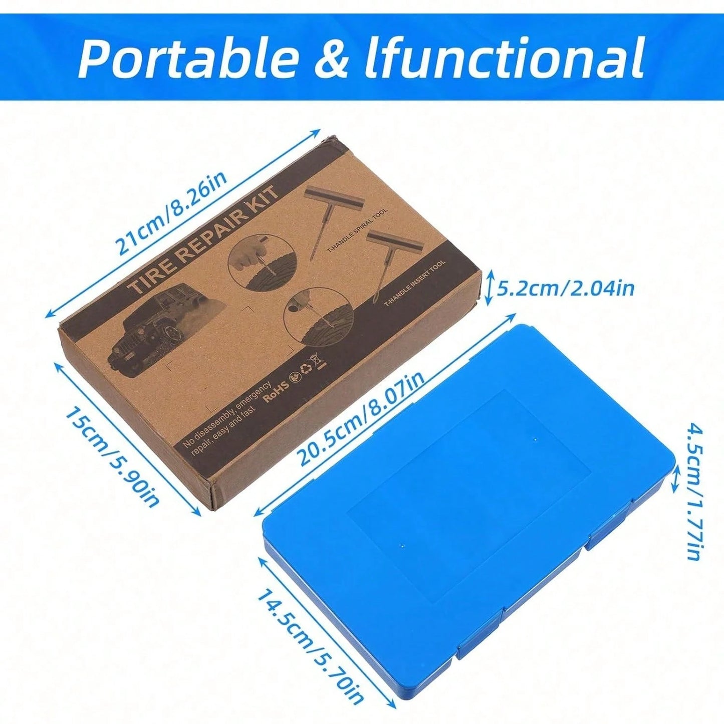 58 Pcs Universal Tire Repair Kit- Tire Plug Kit Universal Tire Patch Kit For Repair Puncture Flat Tire Plug Repair Kit For Motorcycle Tractor Truck SUV Trailer Car, Tire Tool Kit
