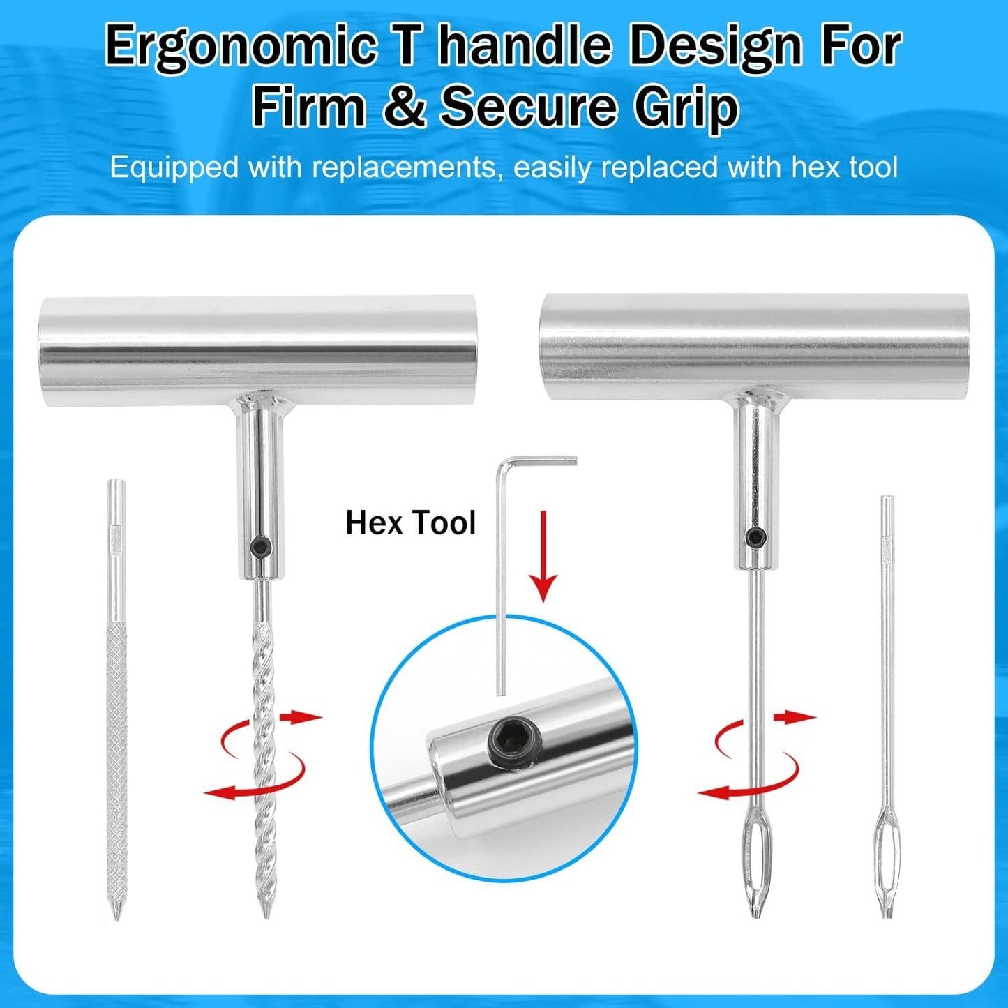 58 Pcs Universal Tire Repair Kit- Tire Plug Kit Universal Tire Patch Kit For Repair Puncture Flat Tire Plug Repair Kit For Motorcycle Tractor Truck SUV Trailer Car, Tire Tool Kit