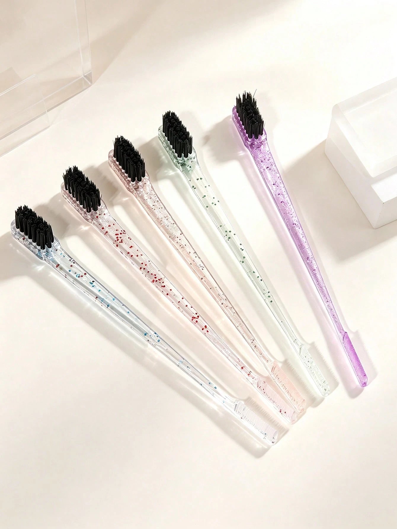 5pcs/1pc Dual End Eyebrow Brush, Glitter Transparent Handle Eyebrow Comb, Professional Nylon Bristles Brow Spoolie Brush, Portable Makeup Eyebrow Grooming Tool For Women Daily Eye Makeup Cosmetic Acce