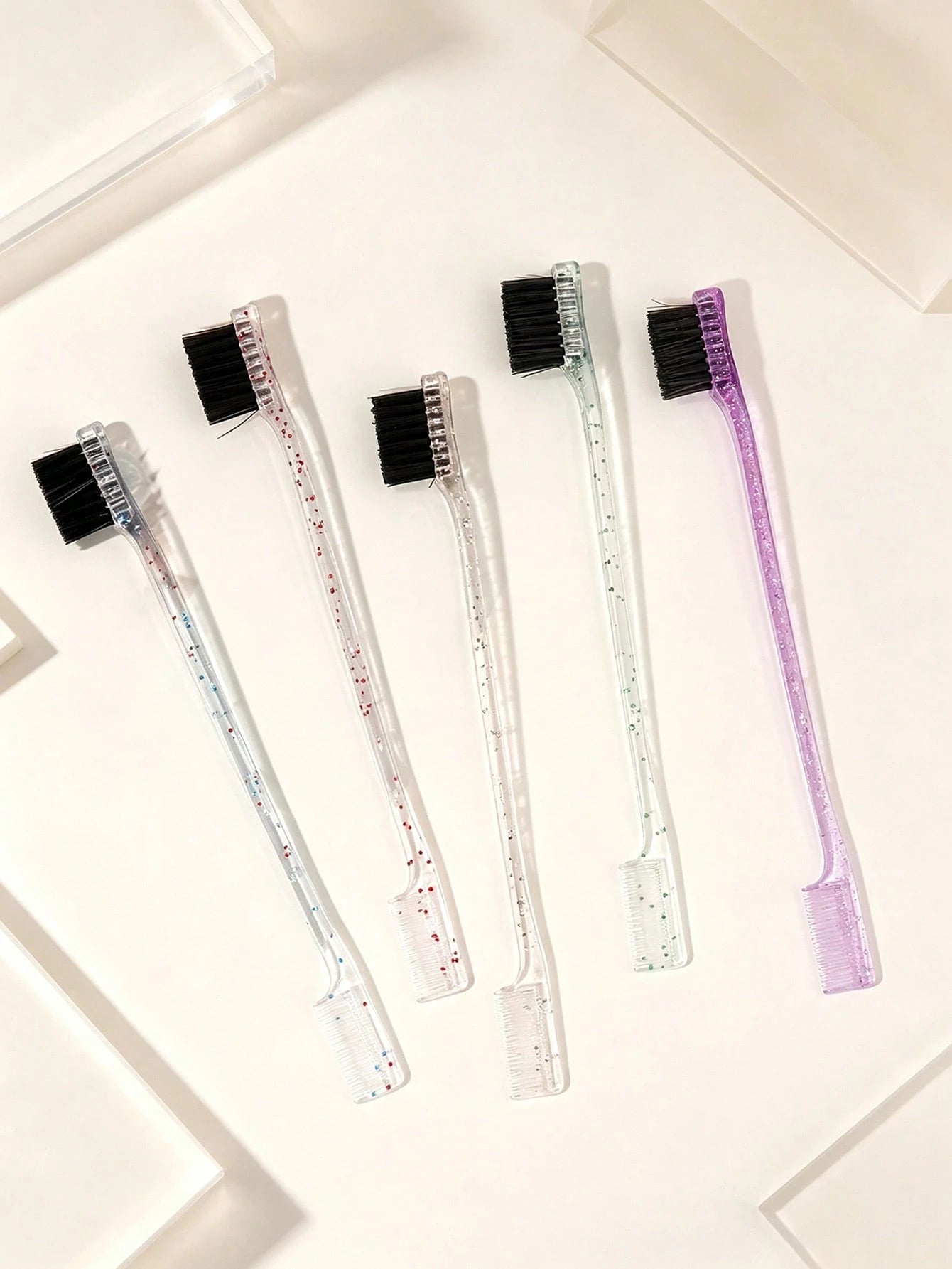 5pcs/1pc Dual End Eyebrow Brush, Glitter Transparent Handle Eyebrow Comb, Professional Nylon Bristles Brow Spoolie Brush, Portable Makeup Eyebrow Grooming Tool For Women Daily Eye Makeup Cosmetic Acce