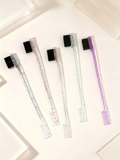 5pcs/1pc Dual End Eyebrow Brush, Glitter Transparent Handle Eyebrow Comb, Professional Nylon Bristles Brow Spoolie Brush, Portable Makeup Eyebrow Grooming Tool For Women Daily Eye Makeup Cosmetic Acce