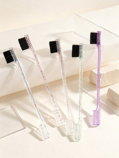 5pcs/1pc Dual End Eyebrow Brush, Glitter Transparent Handle Eyebrow Comb, Professional Nylon Bristles Brow Spoolie Brush, Portable Makeup Eyebrow Grooming Tool For Women Daily Eye Makeup Cosmetic Acce