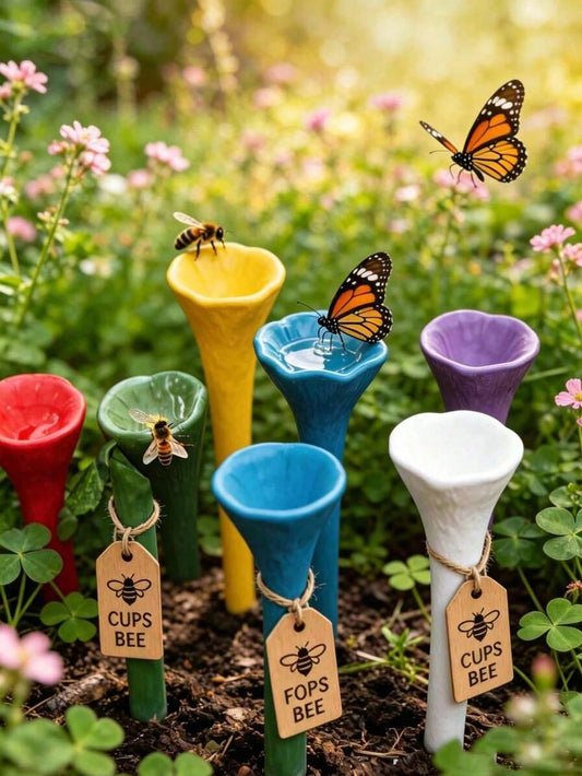 5pcs Colorful Bee Waterer Set, Bee Insect Drinking Cup, Garden Bee Feeder, Bee Insect Breeding And Care Tool, Suitable For Outdoor, Garden, Balcony, Flower Pot, Creative Garden Decoration, Practical G