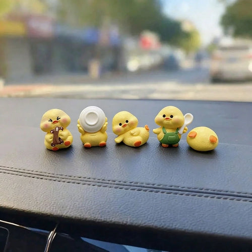 5pcs Creative Cute Dining Duck Miniature Landscape Decor, Car Interior Desktop Ornament, DIY Decoration Accessories