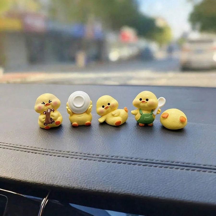 5pcs Creative Cute Dining Duck Miniature Landscape Decor, Car Interior Desktop Ornament, DIY Decoration Accessories