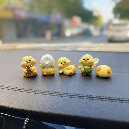 5pcs Creative Cute Dining Duck Miniature Landscape Decor, Car Interior Desktop Ornament, DIY Decoration Accessories