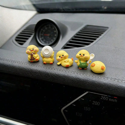 5pcs Creative Cute Dining Duck Miniature Landscape Decor, Car Interior Desktop Ornament, DIY Decoration Accessories
