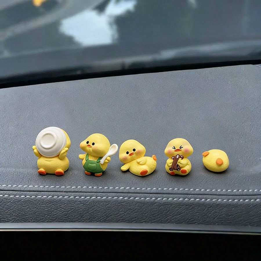 5pcs Creative Cute Dining Duck Miniature Landscape Decor, Car Interior Desktop Ornament, DIY Decoration Accessories