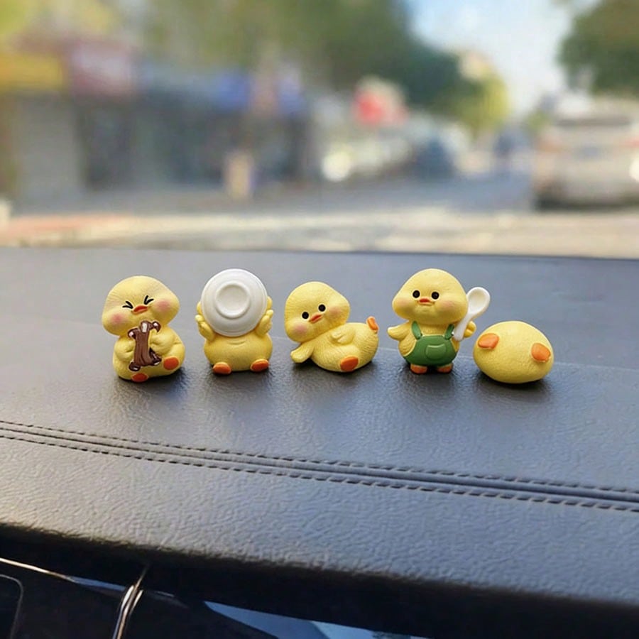 5pcs Creative Cute Dining Duck Miniature Landscape Decor, Car Interior Desktop Ornament, DIY Decoration Accessories