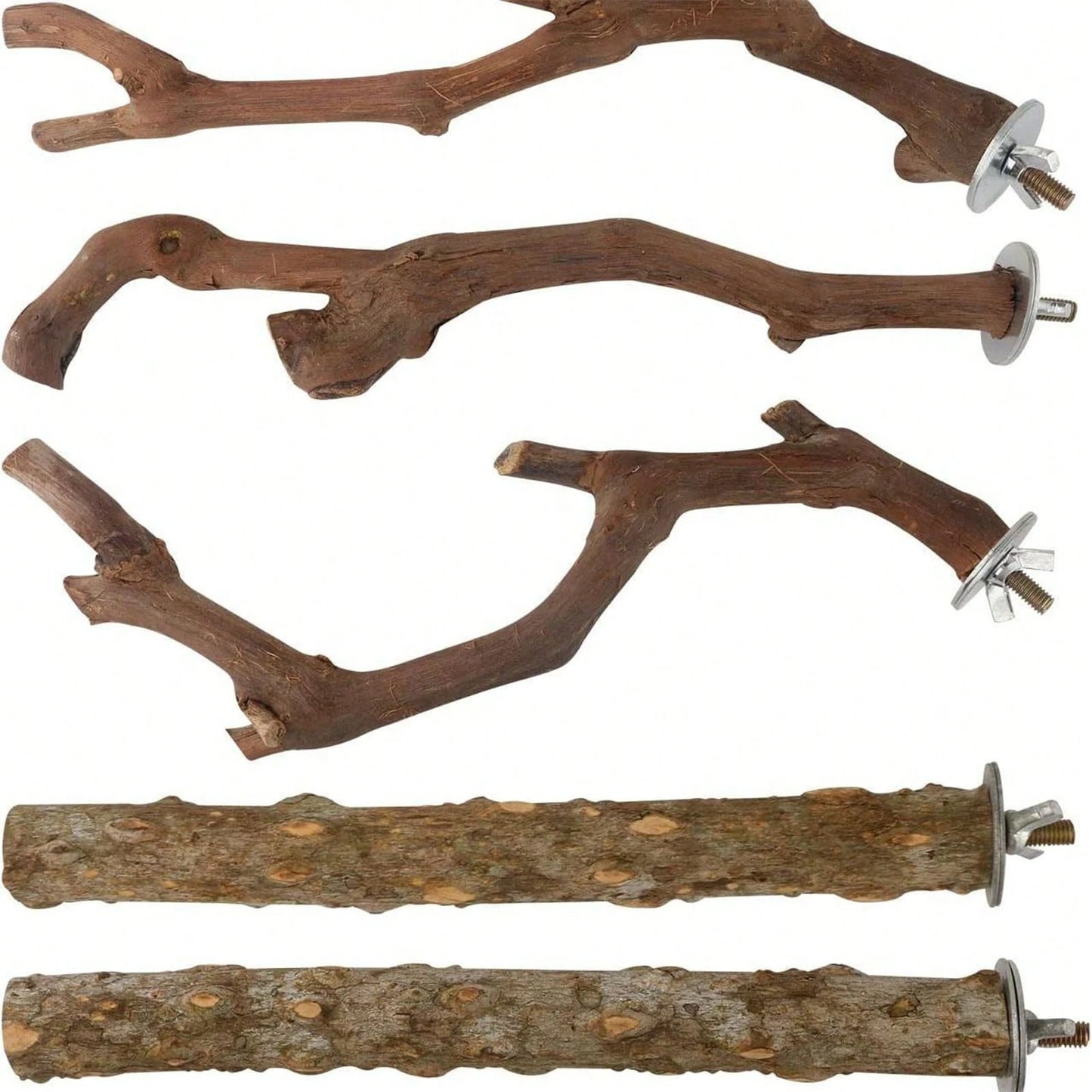 5PCS Natural Wood Parrot Stand, Small Bird Perch Branch For Cage Accessories, Chewing Toy For Parakeets Conures