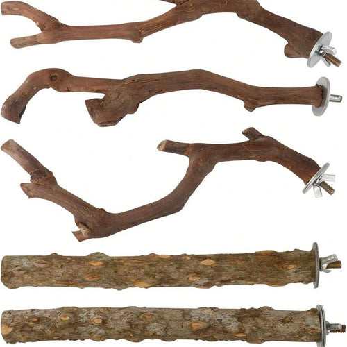 5PCS Natural Wood Parrot Stand, Small Bird Perch Branch For Cage Accessories, Chewing Toy For Parakeets Conures