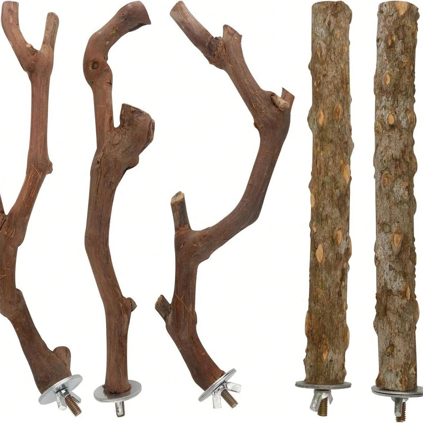 5PCS Natural Wood Parrot Stand, Small Bird Perch Branch For Cage Accessories, Chewing Toy For Parakeets Conures