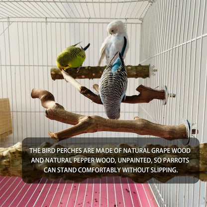 5PCS Natural Wood Parrot Stand, Small Bird Perch Branch For Cage Accessories, Chewing Toy For Parakeets Conures