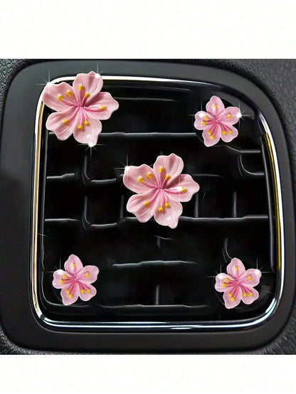 5pcs Random Color Resin Cherry Blossom Car Air Vent Clips, Car Interior Decoration Clips