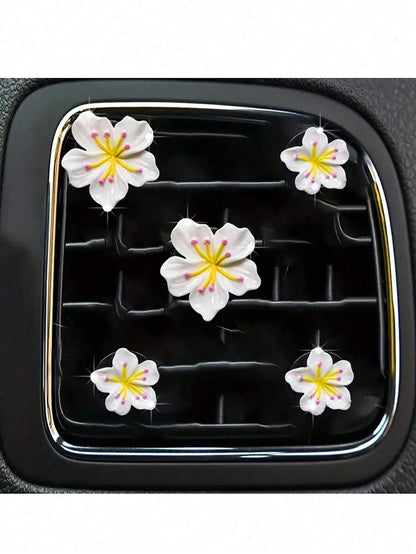5pcs Random Color Resin Cherry Blossom Car Air Vent Clips, Car Interior Decoration Clips