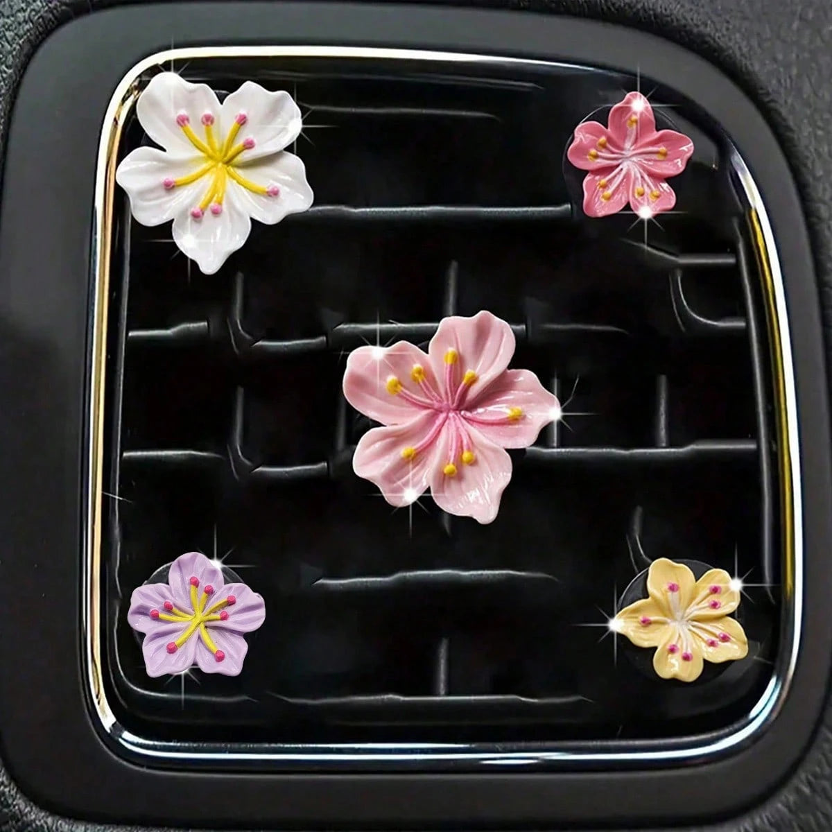 5pcs Random Color Resin Cherry Blossom Car Air Vent Clips, Car Interior Decoration Clips