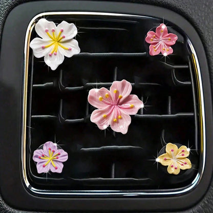 5pcs Random Color Resin Cherry Blossom Car Air Vent Clips, Car Interior Decoration Clips