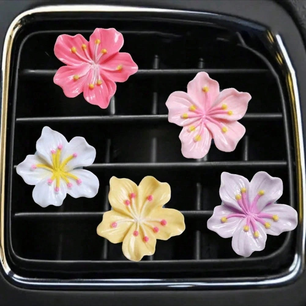5pcs Random Color Resin Cherry Blossom Car Air Vent Clips, Car Interior Decoration Clips