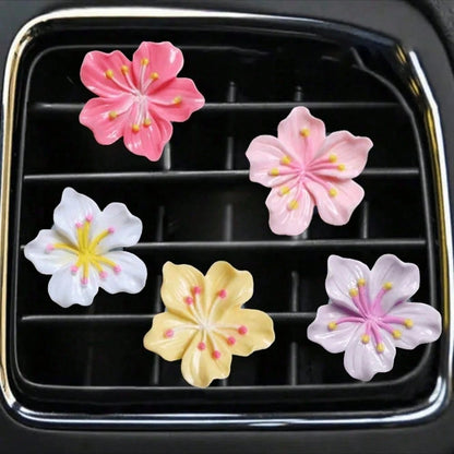 5pcs Random Color Resin Cherry Blossom Car Air Vent Clips, Car Interior Decoration Clips