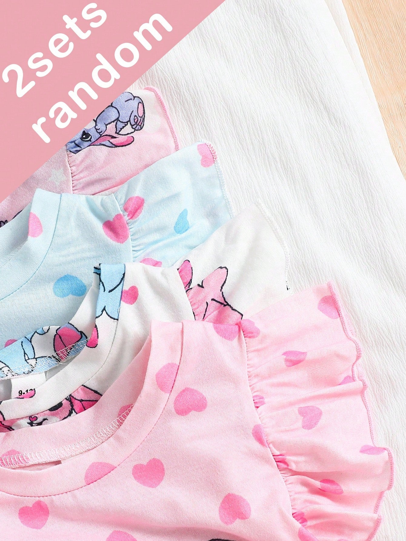 5pcs Random, 2pcs/Set Baby Girls' Colorful Cartoon Donut Print Cap Sleeve Nightgown Pajamas, Summer