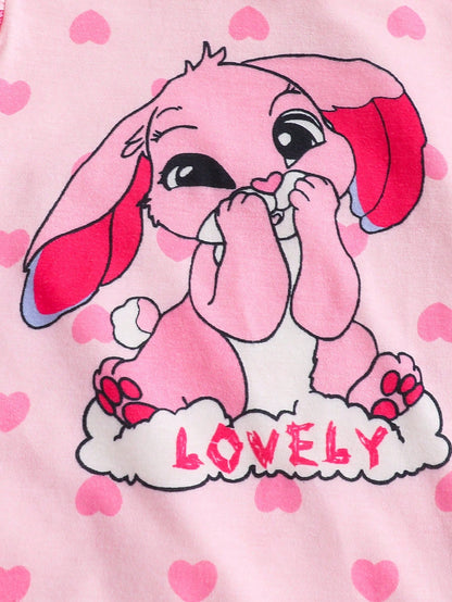5pcs Random, 2pcs/Set Baby Girls' Colorful Cartoon Donut Print Cap Sleeve Nightgown Pajamas, Summer