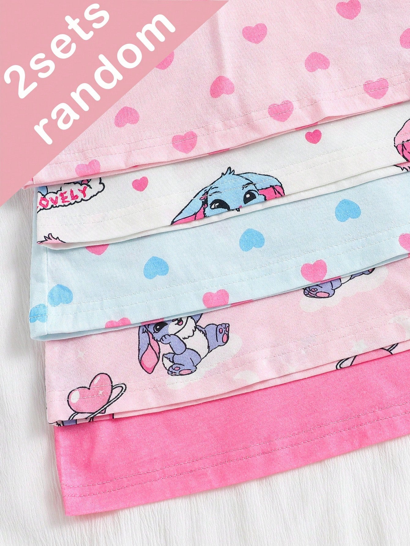 5pcs Random, 2pcs/Set Baby Girls' Colorful Cartoon Donut Print Cap Sleeve Nightgown Pajamas, Summer