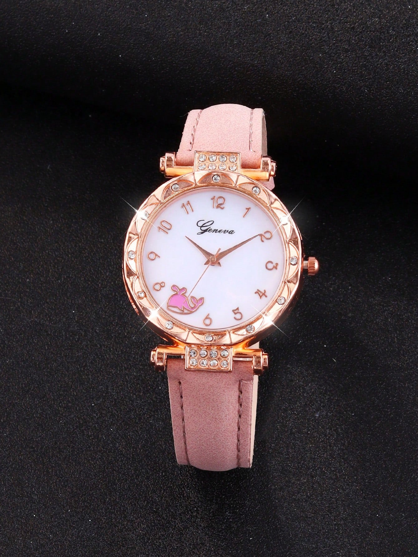 5pcs/Set Casual Pink Whale Kids Quartz Watch With Butterfly Bracelet, Necklace And Earring Jewelry Set, Best Gift Choice