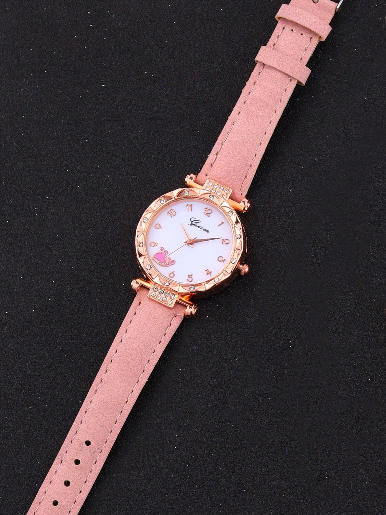 5pcs/Set Casual Pink Whale Kids Quartz Watch With Butterfly Bracelet, Necklace And Earring Jewelry Set, Best Gift Choice