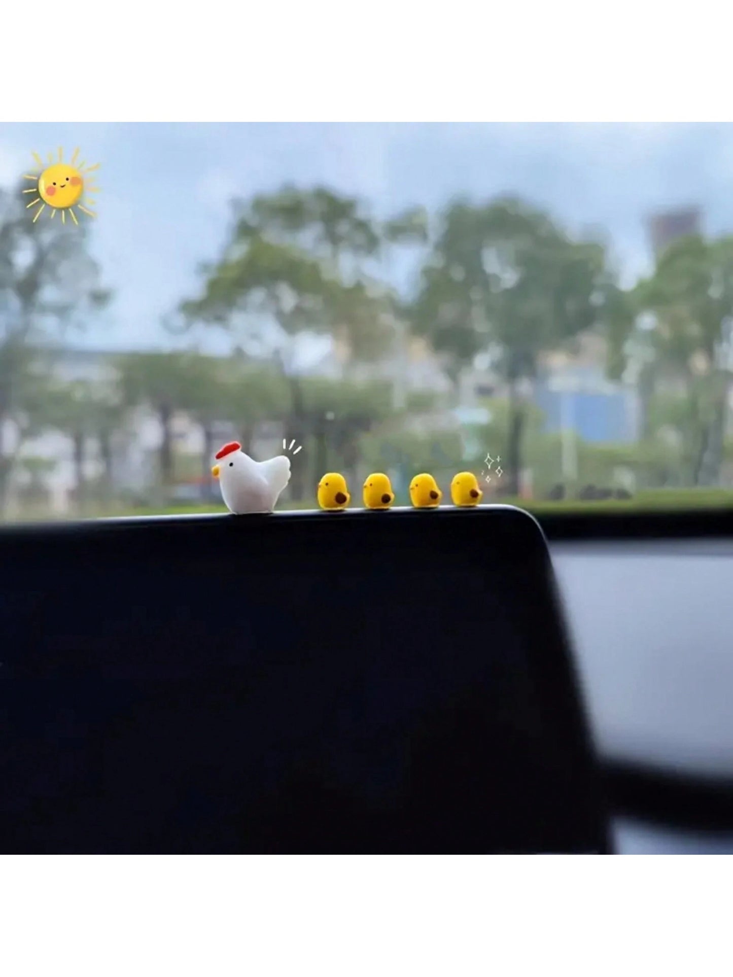 5pcs/Set Cute Miniature Chicken Car Decoration Accessories Including Car Interior Ornament, Inner Dashboard Decor, Control Panel Decor, Rearview Mirror Decor